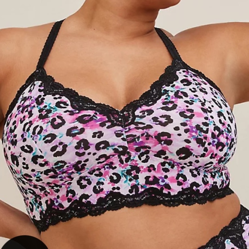 Torrid Curve Unlined Microfiber Lace Racerback Bralette Lavish Leopard S…